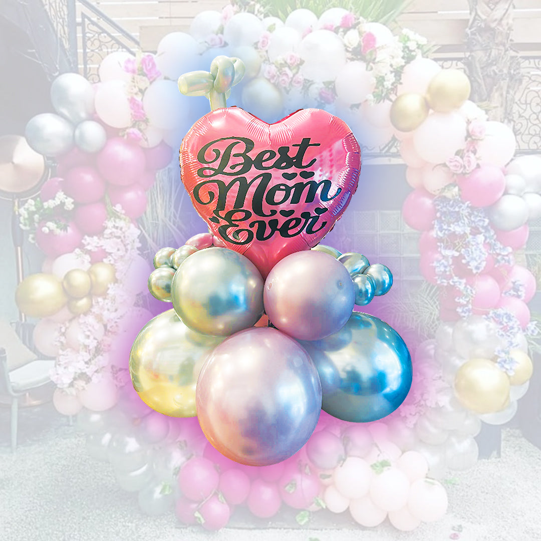 Best Mom Ever Heart Shaped Balloon Bouquet - Air Filled