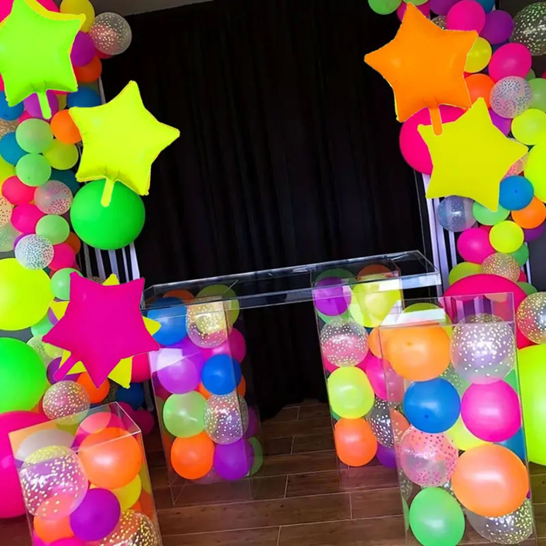 Neon/UV Florescent Star Shaped Foil Balloons - Air Filled - 18 inches - Set of 4