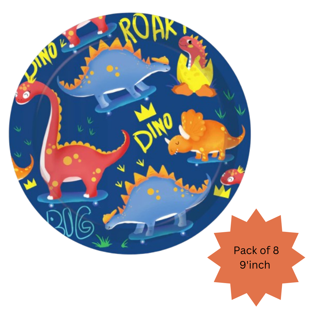 Dinosaur Theme Paper Plates 9"-Pack of 8