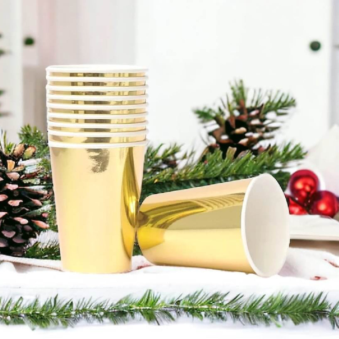 Golden Paper Party Cups - 250ML - 10PC