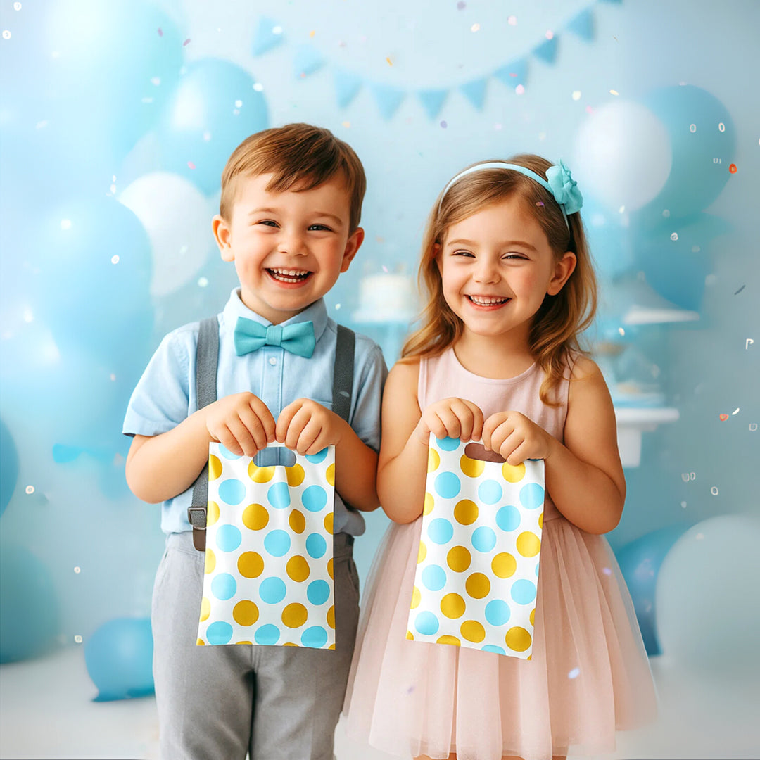 Blue Large Polka Dot Loot Bags - 10PC