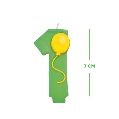 Number 1 Green Candle w/ Balloon - 1PC