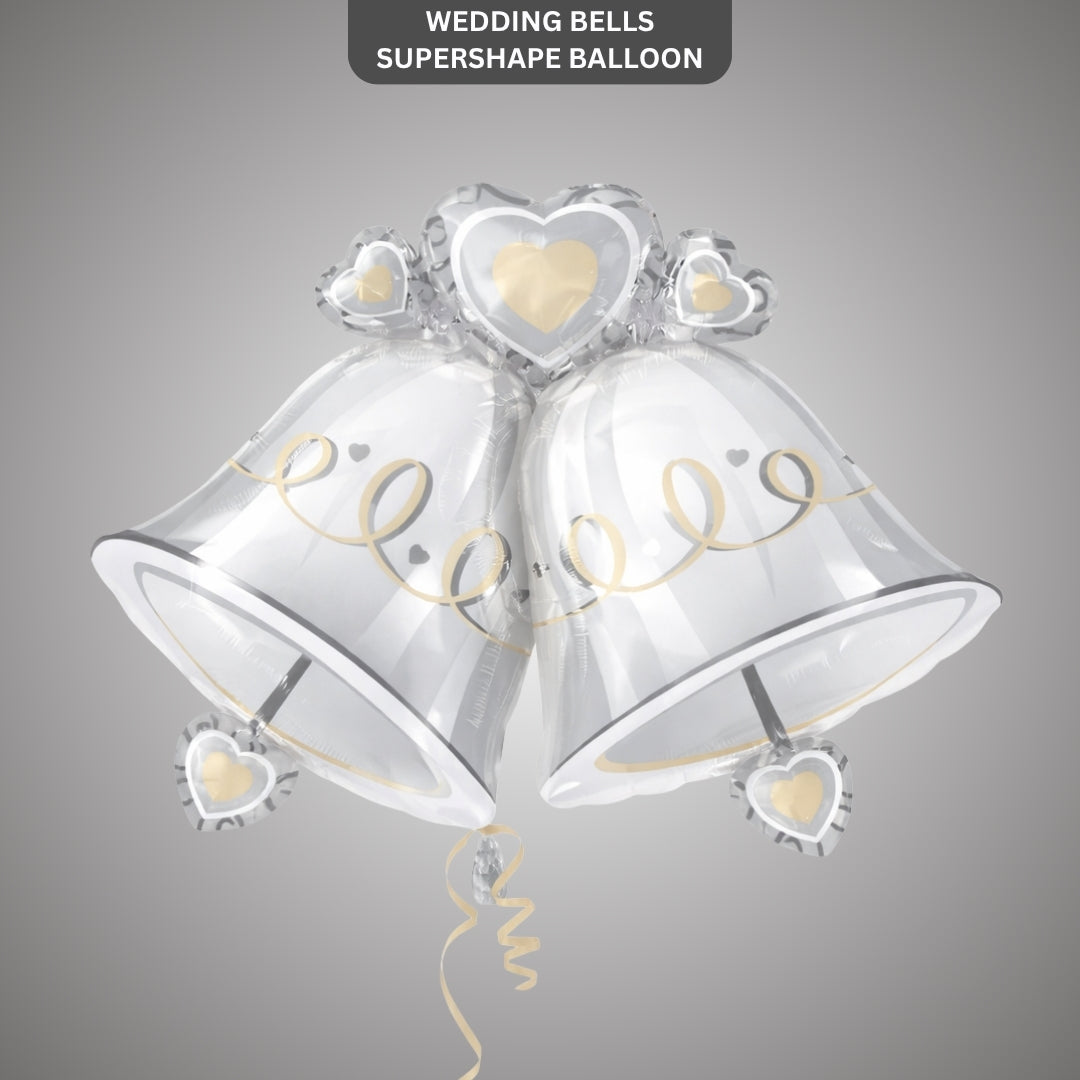 Wedding Bells SuperShape Foil Balloon | Elegant Silver Wedding Decoration Balloon | Anniversary & Engagement Party Decor