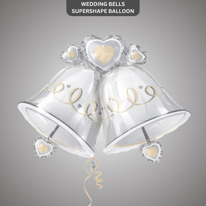 Wedding Bells SuperShape Foil Balloon | Elegant Silver Wedding Decoration Balloon | Anniversary & Engagement Party Decor