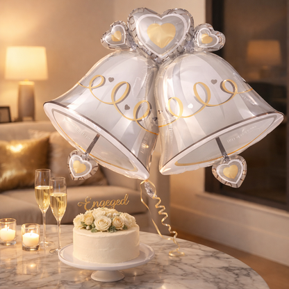 Wedding Bells SuperShape Foil Balloon | Elegant Silver Wedding Decoration Balloon | Anniversary & Engagement Party Decor