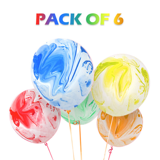 Multicolor Marble Print Latex Balloons - Helium Quality - 12 inches - 6PC