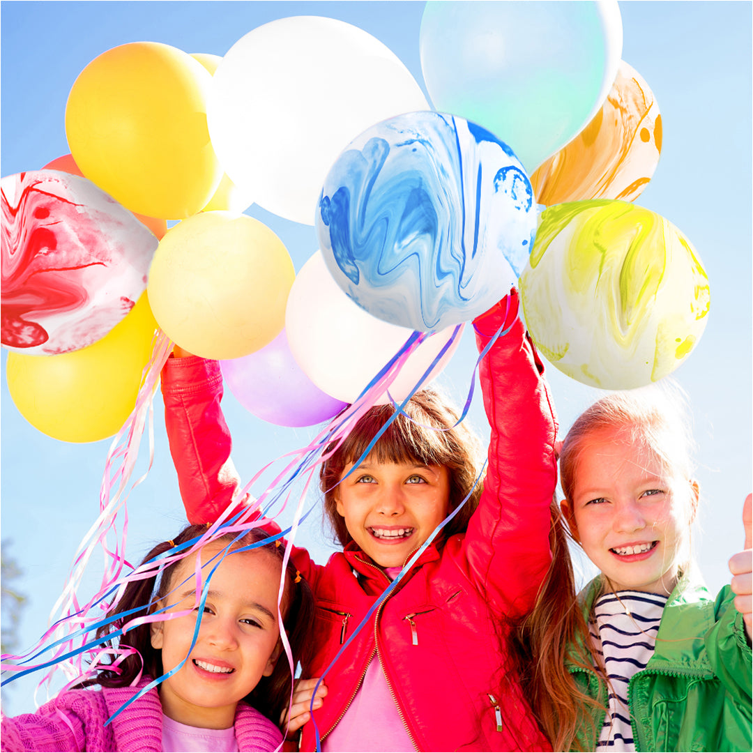 Multicolor Marble Print Latex Balloons - Helium Quality - 12 inches - 6PC