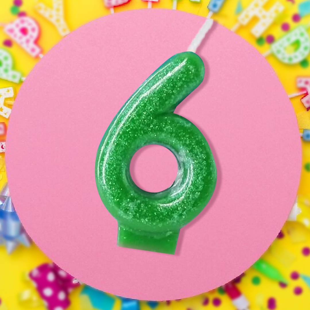 Red Glitter Number 6 Birthday Candle - 1PC