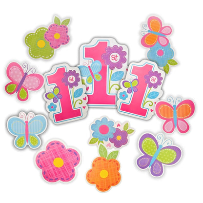 Sweet 1st B'day Butterfly & Flowers Cutouts for Kids- 12PC