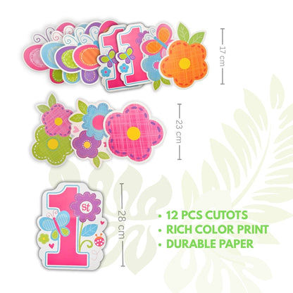 Sweet 1st B'day Butterfly & Flowers Cutouts for Kids- 12PC