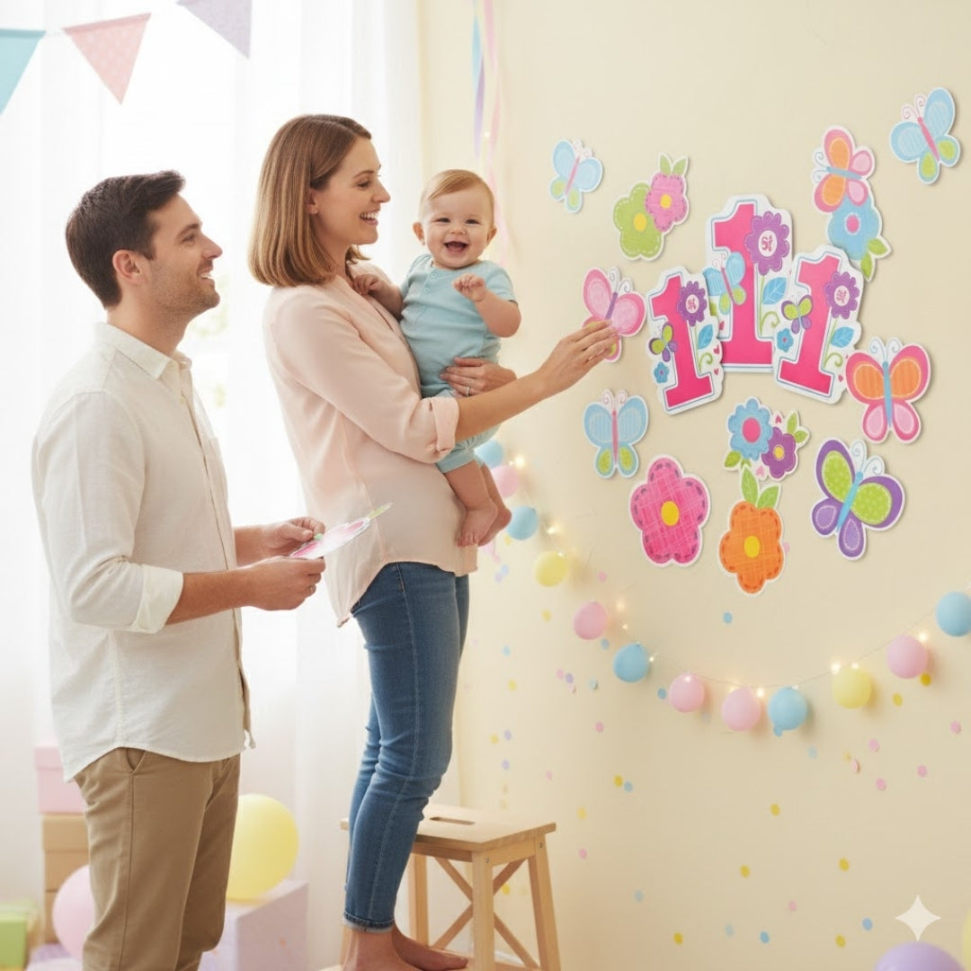 Sweet 1st B'day Butterfly & Flowers Cutouts for Kids- 12PC