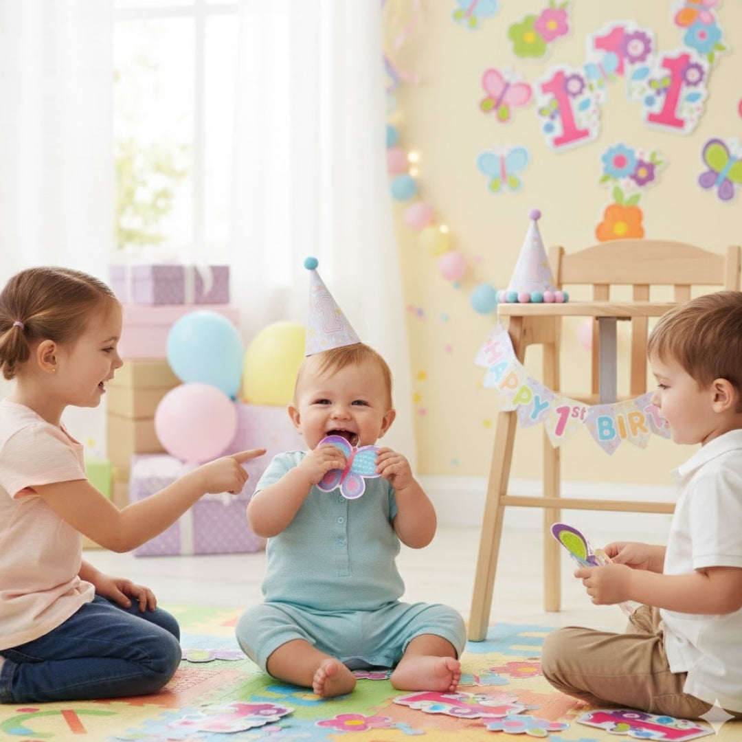 Sweet 1st B'day Butterfly & Flowers Cutouts for Kids- 12PC