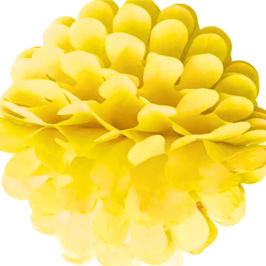 "Yellow Paper Pom Pom Hangings For Wall Decor -10 Inch -  5PC