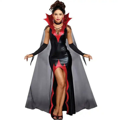 Devilish Diva Black & Red Stretchable Costume w/Cape, Gloves and Neck Choker
