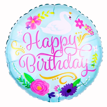 18" Happy Birthday Floral Swan Balloon