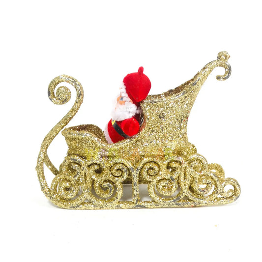 Small Santa on Golden Shimmery Sledge for Christmas Tree Decor - 1PC
