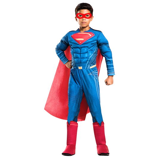 Deluxe Superman Muscular Costume w/ Cape & Red Eye Mask for Kids - Size M - Age 5 - 7 Year