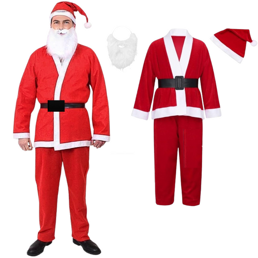 Santa Costume w/ Beard, Belt & Pouch for Christmas/ Theme Party for Adults