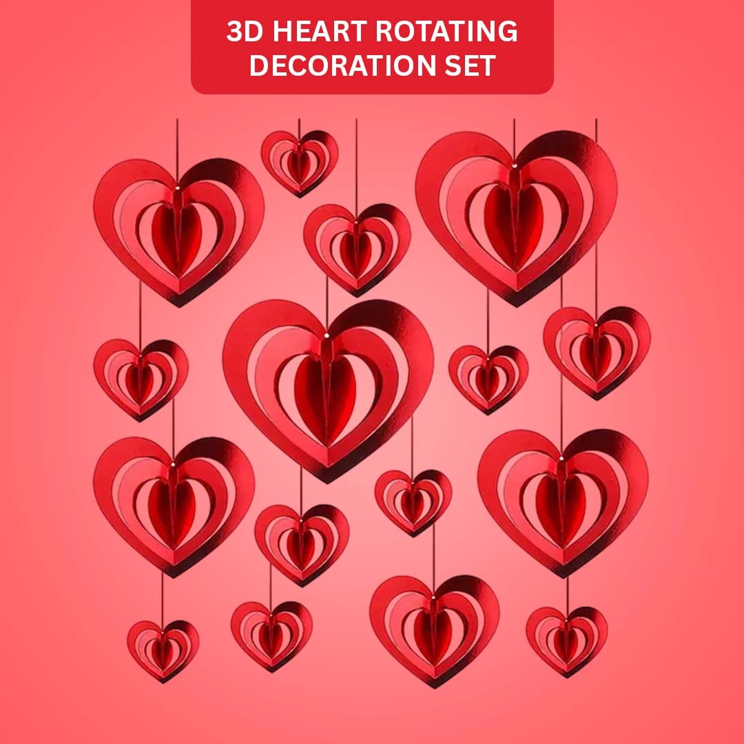 3D Heart Rotating Decoration Set - 16PC