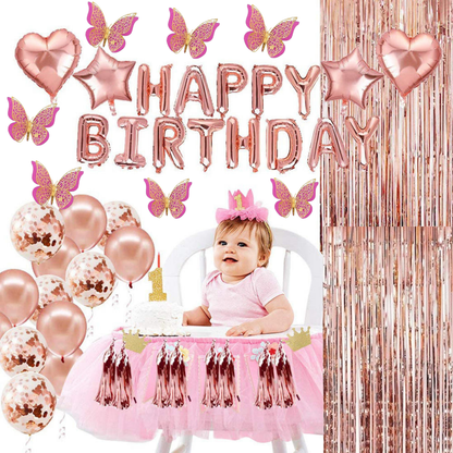 "Rose Gold Birthday Decor Set For Girls - 44PC "