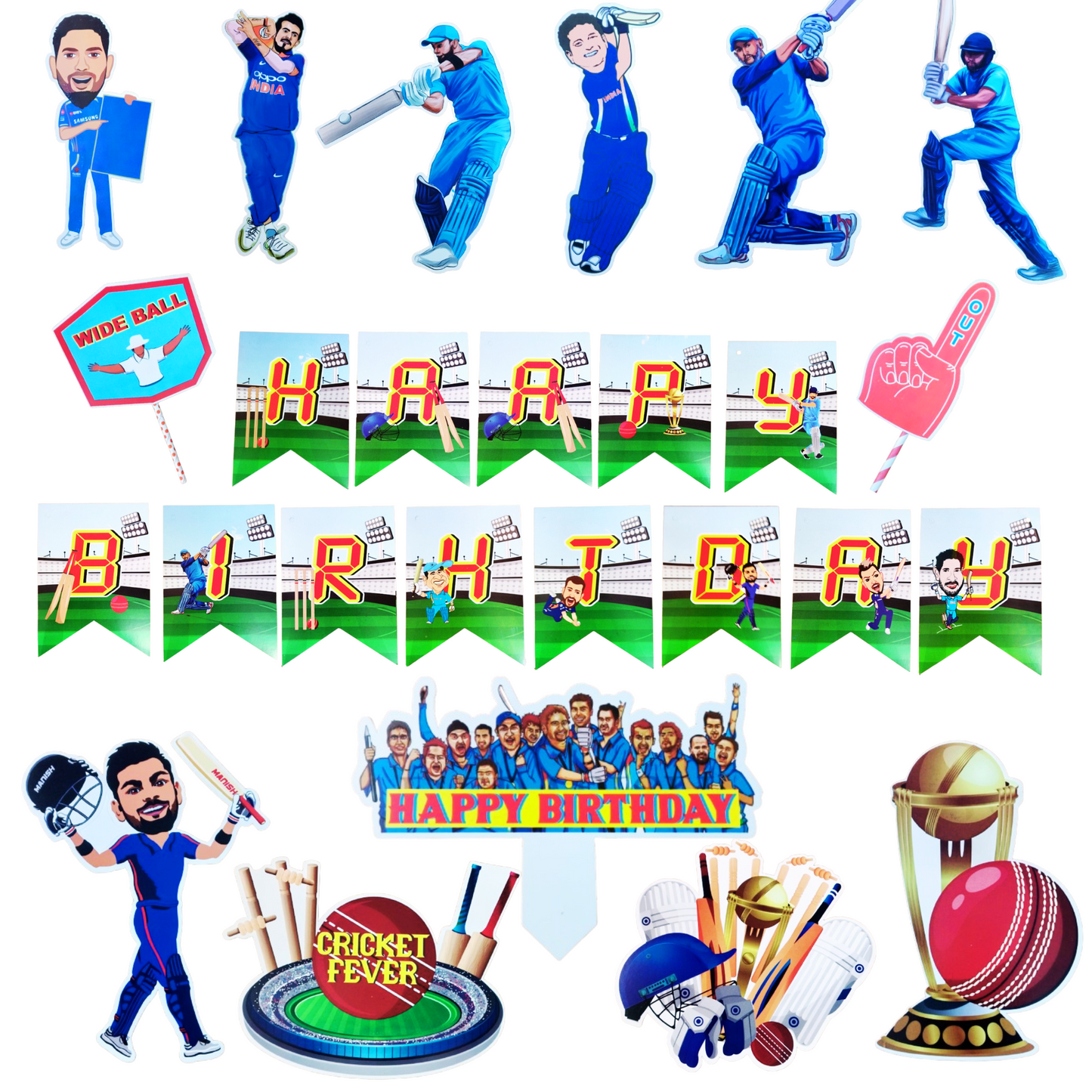 Cricket Theme Happy Birthday Decor w/ Cricketer Cutouts Combo - Set of 81PC