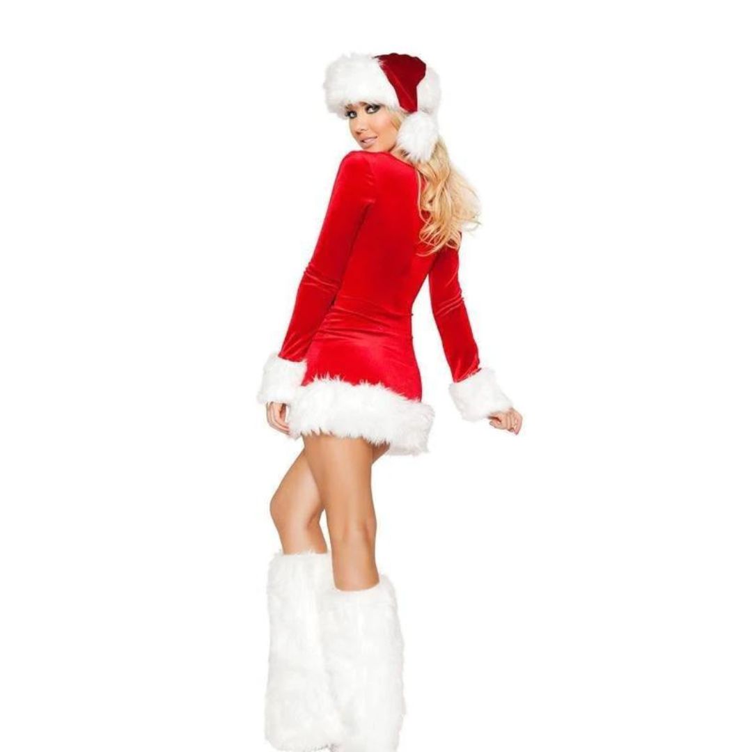 Fancy Santa Women Costume w/ White Boot Cover for Young Adults