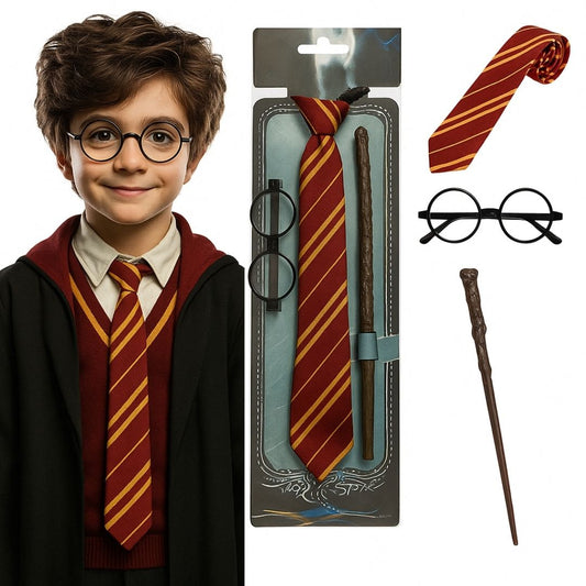 Harry Potter Wand, Tie & Eye Glasses Set - 3PC