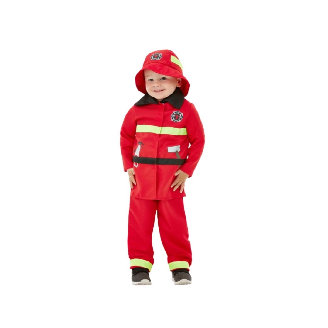 Fancy Fire Man Red Costume w/ Jacket, Pant, Hat for Kids -  Size L - Age 3-6 YRS - Set of 7