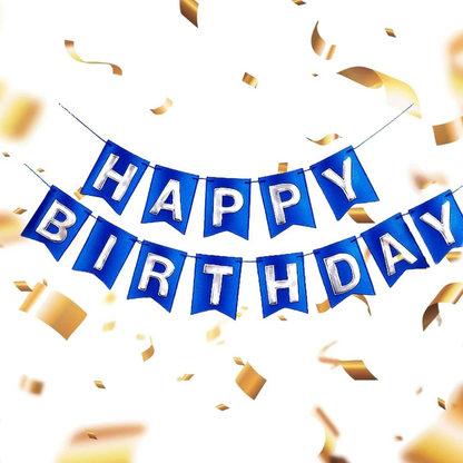 Metallic Blue Happy Birthday Banner - 1PC
