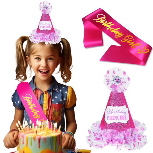 Wanna Party Set of 2 Birthday Girl Hat, Birthday Girl Sash for Birthday Decoration Items, Birthday Hats for Kids