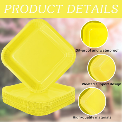 Yellow Solid Square Paper Plates - 9 inches - 8PC