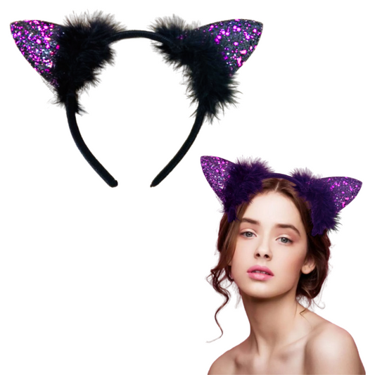 Naughty Cat Ears Glittery Purple Headband for Girls - 1PC