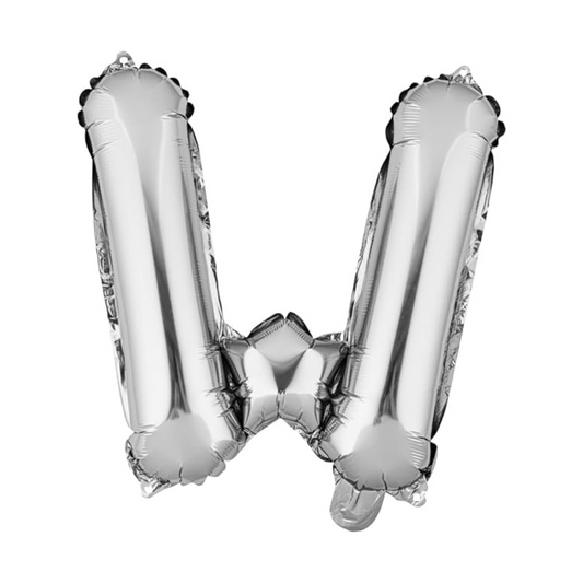 Letter W Silver Foil Balloon - Air Filled - 16 inches - 1PC