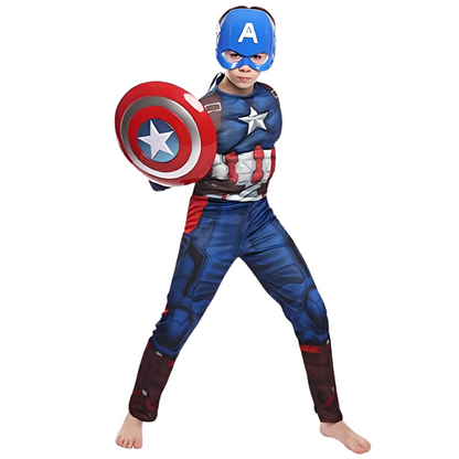 Captain America Muscular Costume with Face Mask & Shield for Kids