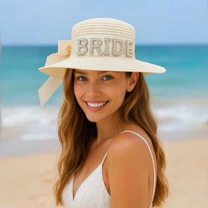 Beach Hat for Bride w/ Rhinestones for Bachelorette Party/ Beach Party - 1PC