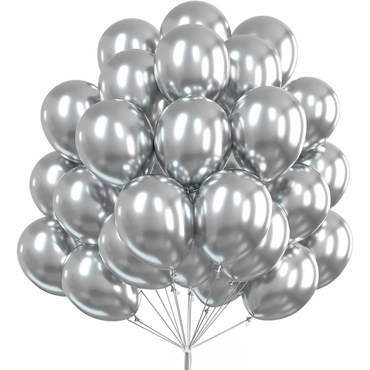 9" Chrome Silver Balloons - 50PC