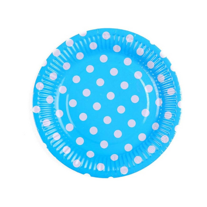 Blue Round Party Paper Plate w/ White Polka Dot - 10PC