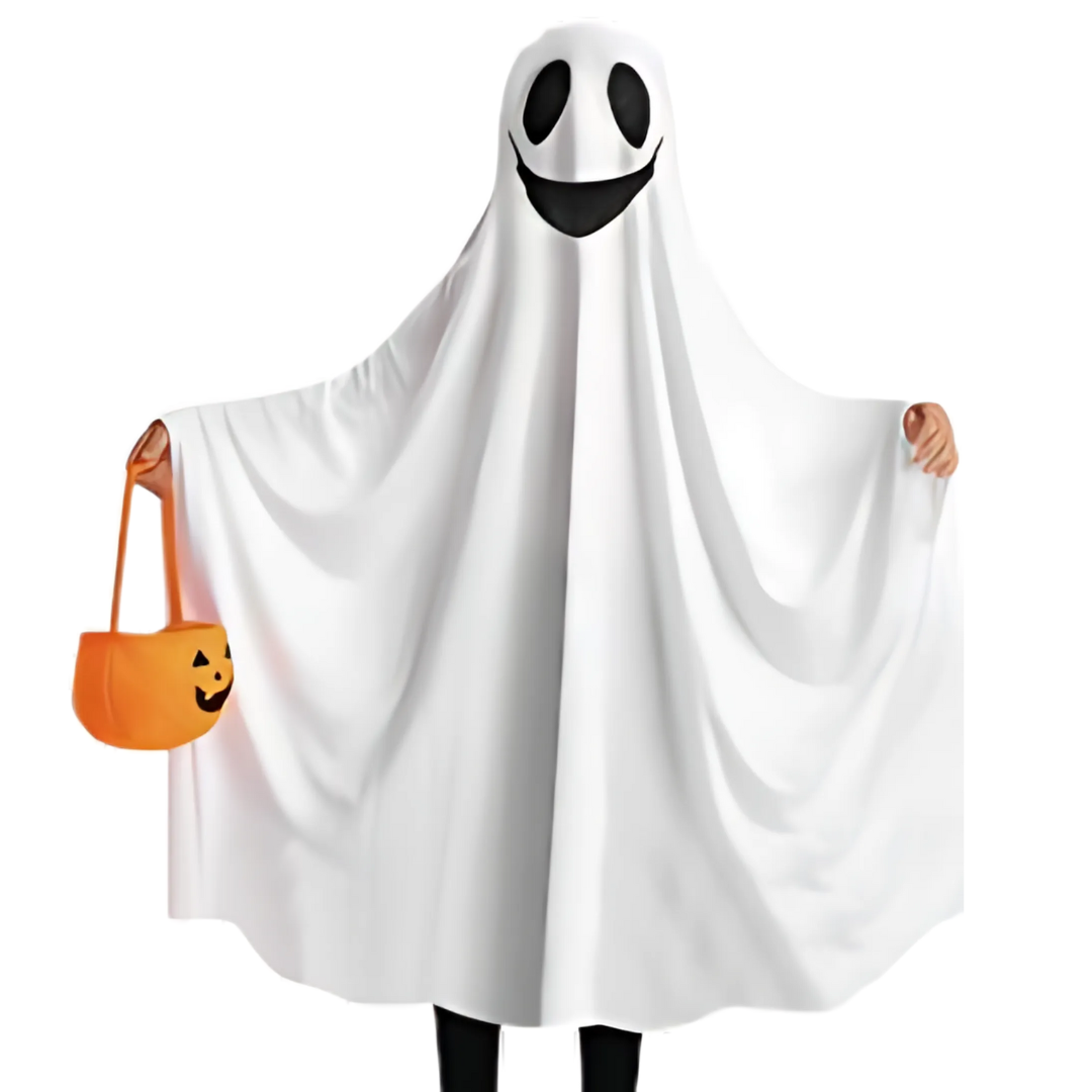 White Ghost Poncho for Kids Theme Party - Size S - Age 3 to 5