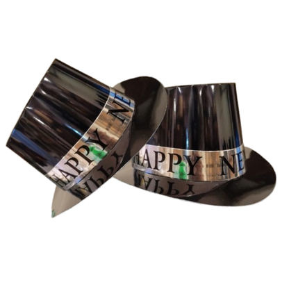 Happy New Year Black Hat w/Silver Text Print - 1PC