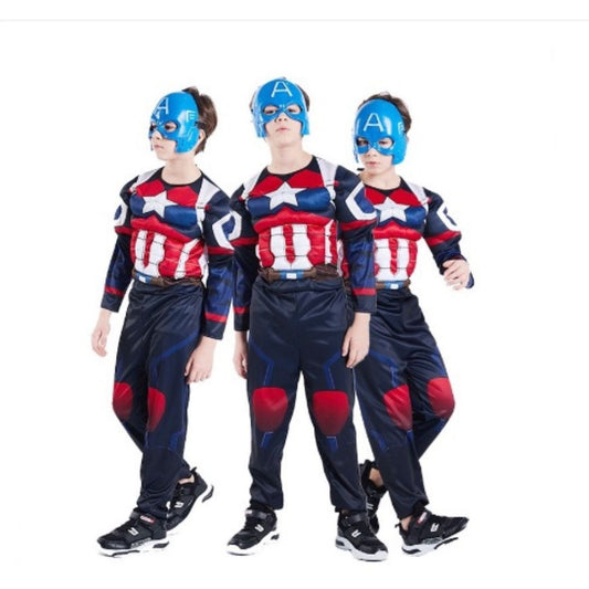Muscular Captain America Costume with Jumpsuit and Mask for Adults - Size L