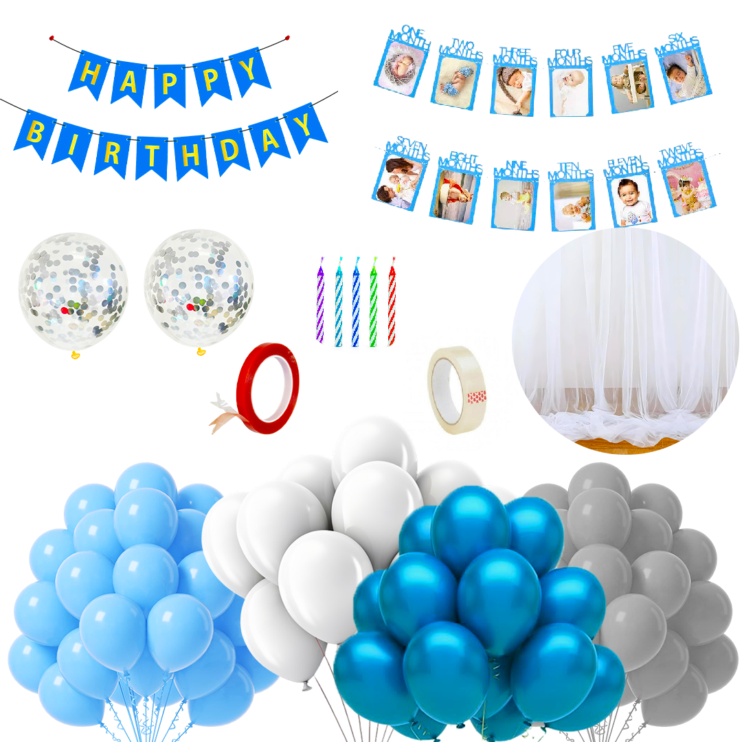 1st Birthday Decoration Combo Pack for Boys - 70PC