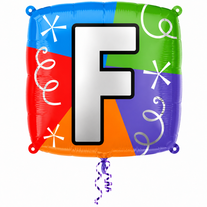 Alphabet "F" Printed Square Shaped Balloon Helium Supported for Birthday Boy/Girl Name Initiatls - 18 inches