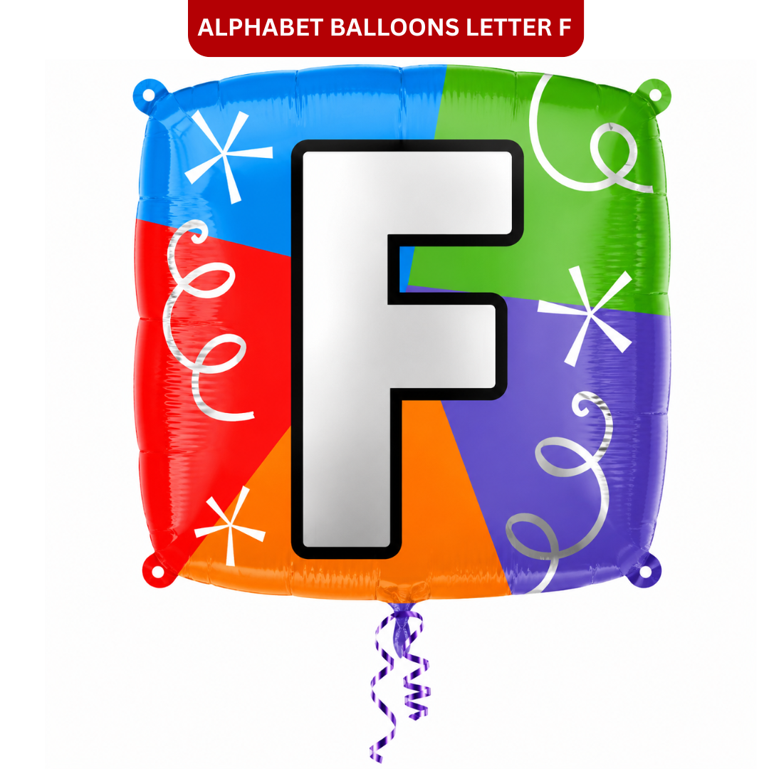 Alphabet "F" Printed Square Shaped Balloon Helium Supported for Birthday Boy/Girl Name Initiatls - 18 inches