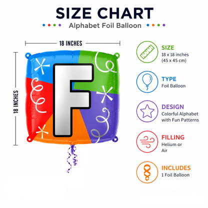 Alphabet "F" Printed Square Shaped Balloon Helium Supported for Birthday Boy/Girl Name Initiatls - 18 inches