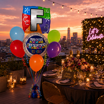 Alphabet "F" Printed Square Shaped Balloon Helium Supported for Birthday Boy/Girl Name Initiatls - 18 inches