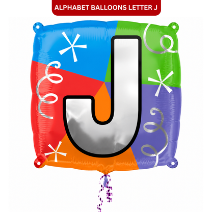 Alphabet "J" Printed Square Shaped Balloon Helium Supported for Birthday Boy/Girl Name Initiatls - 18 inches