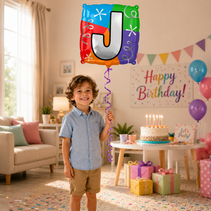 Alphabet "J" Printed Square Shaped Balloon Helium Supported for Birthday Boy/Girl Name Initiatls - 18 inches