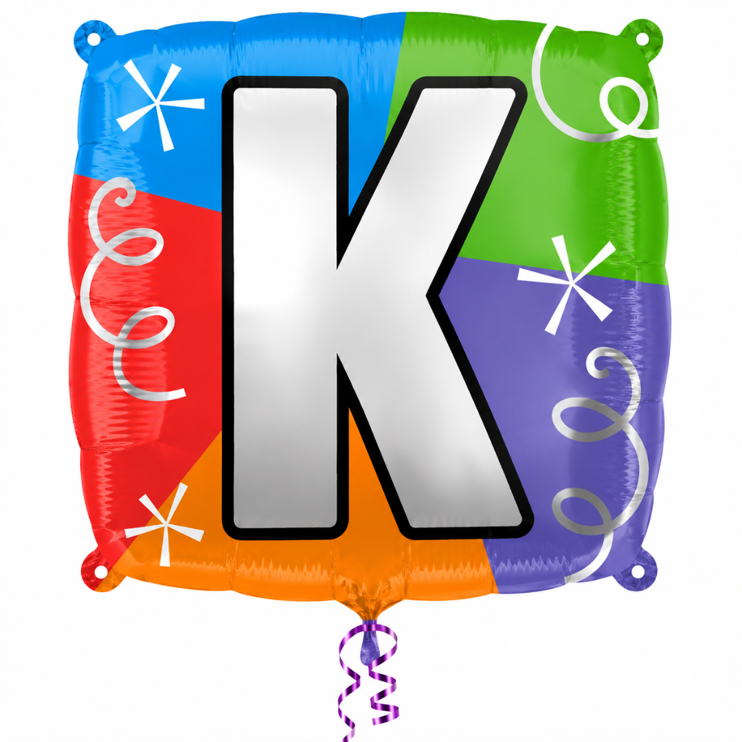 Alphabet "K" Printed Square Shaped Balloon Helium Supported for Birthday Boy/Girl Name Initiatls - 18 inches