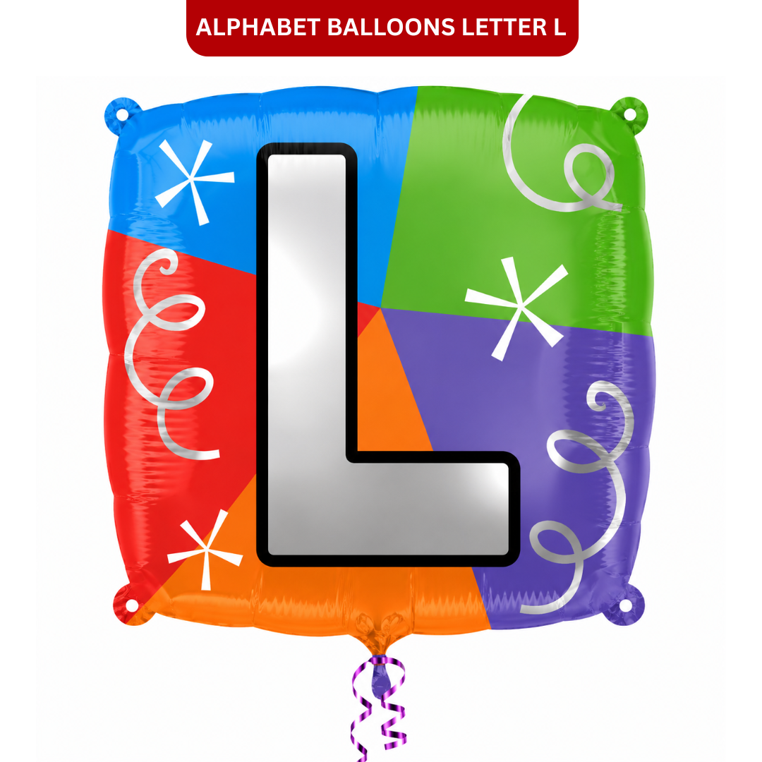 Alphabet "L" Printed Square Shaped Balloon Helium Supported for Birthday Boy/Girl Name Initiatls - 18 inches