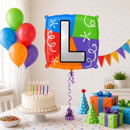 Alphabet "L" Printed Square Shaped Balloon Helium Supported for Birthday Boy/Girl Name Initiatls - 18 inches